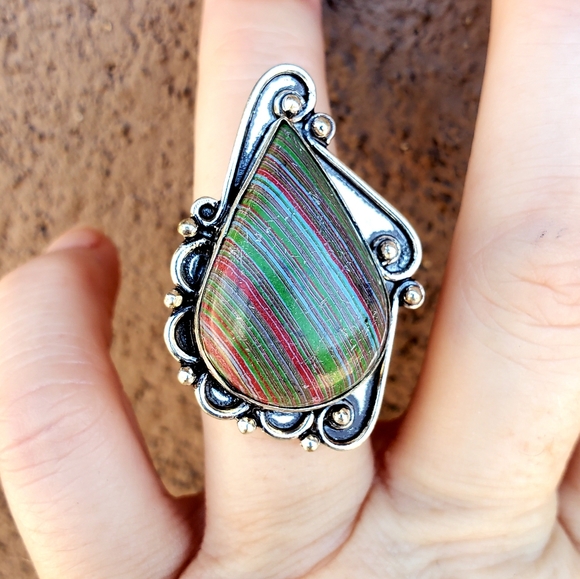 New Oversized Mosaic Jasper 925 Silver Ring. - Picture 12 of 16